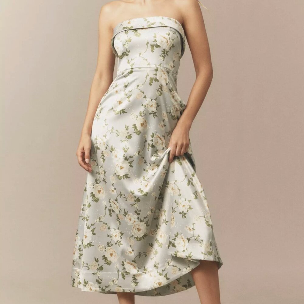 BHLDN Soma Strapless Stretch-Satin Fit & Flare Midi Dress